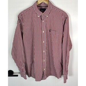 Fred Perry Size Large Red Check Button Down Long Sleeve Preppy Logo Shirt